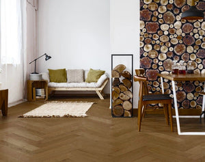 Close-up of Beige Ash Engineered Timber Herringbone 15.3mm in Beige Ash colour neutral tone herringbone flooring sample