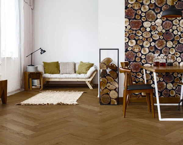 Close-up of Beige Ash Engineered Timber Herringbone 15.3mm in Beige Ash colour neutral tone herringbone flooring sample