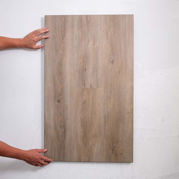 Flat lay of Beige Sand SPC Hybrid Floorboards 5+1.5mm in Beige Sand colour warm tone hybrid flooring sample