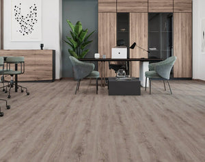 Side view of Harbour Grey SPC Hybrid Floorboards 5+1.5mm in Harbour Grey colour neutral tone hybrid flooring sample