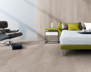 Perspective view of Ivory Beige SPC Hybrid Floorboards 5+1.5mm in Ivory Beige colour warm tone hybrid flooring sample