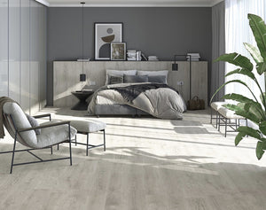 Flat lay of Light Grey SPC Hybrid Floorboards 5+1.5mm in Light Grey colour light tone hybrid flooring sample