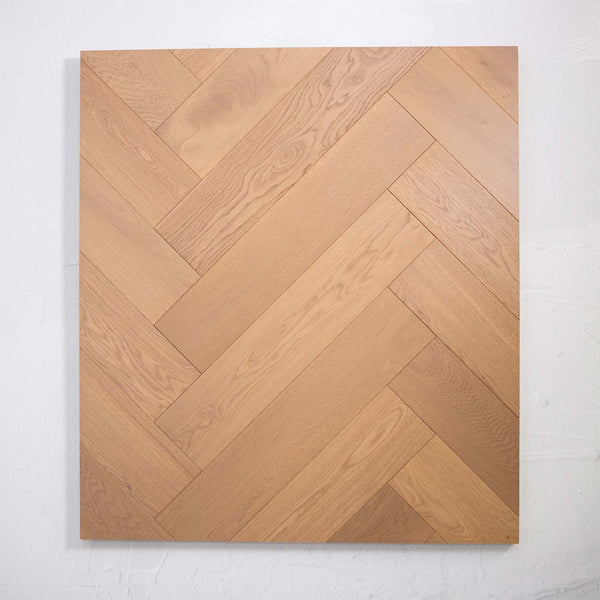 Detailed view of Light Neutral Engineered Timber Herringbone 15.3mm in Light Neutral colour light tone herringbone flooring sample