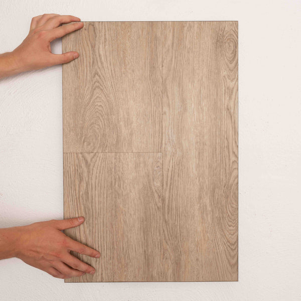 Top-down view of Pearl Oak Vision Vinyl 5mm in Pearl Oak colour light tone vinyl flooring plank sample