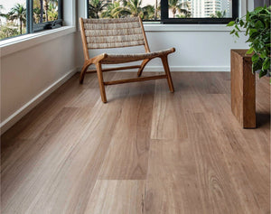 Full view of QLD Spotted Gum Hybrid Flooring 6.5mm in QLD Spotted colour warm tone hybrid flooring sample