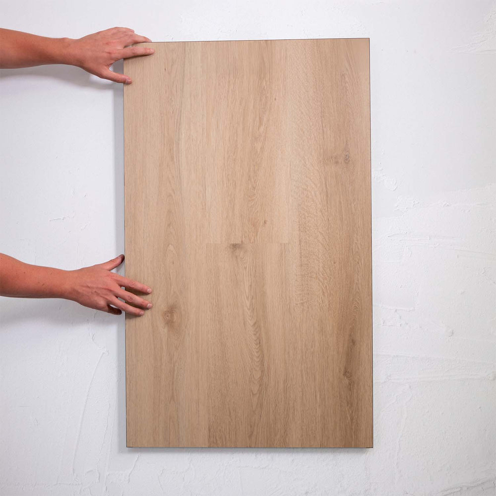 Close-up of Raw Neutral SPC Hybrid Floorboards 5+1.5mm in Raw Neutral colour medium tone hybrid flooring sample