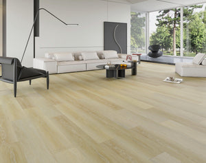 Close-up of Sand Oak Urban Laminate Floors 12mm in Sand Oak colour warm tone flooring sample