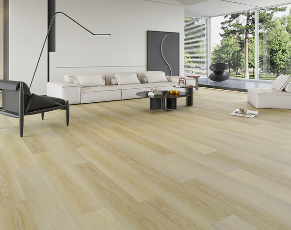 Close-up of Sand Oak Urban Laminate Floors 12mm in Sand Oak colour warm tone flooring sample