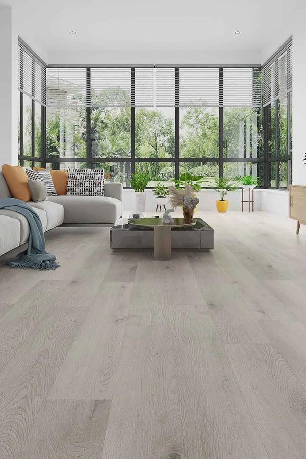 Profile view of Light Grey SPC Hybrid Floorboards 5+1.5mm in Light Grey colour light tone hybrid flooring sample