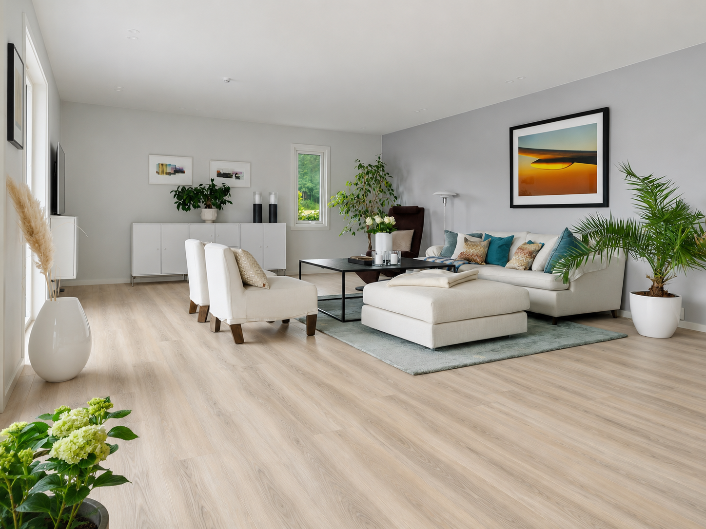 White Washed Oak luxury vinyl plank flooring room scene