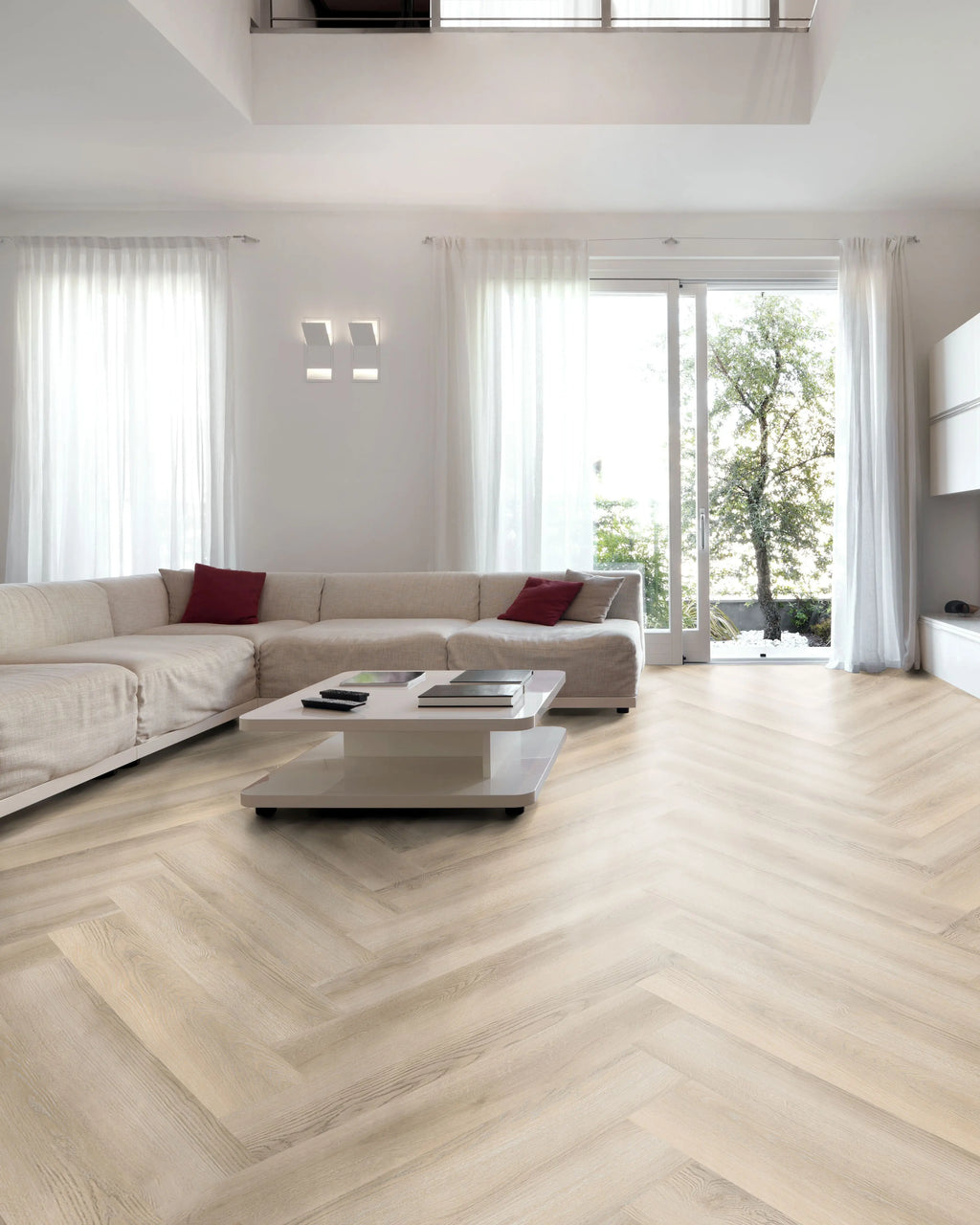 Hamptons Haze herringbone luxury vinyl plank flooring room scene