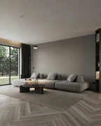 Grey River Pine herringbone luxury vinyl plank flooring room scene