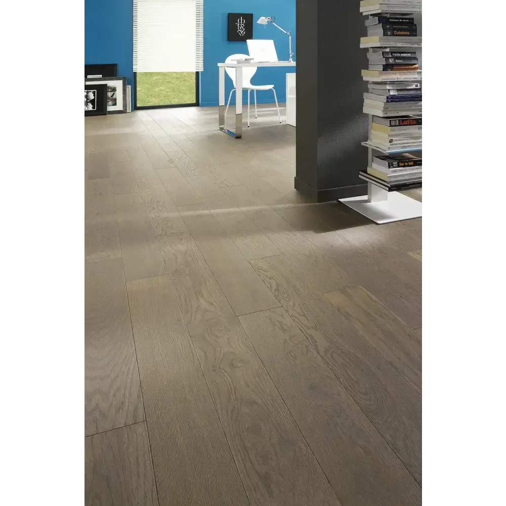 Profile view of Apolo Grey Engineered Timber Plank 15.3mm in Apolo Grey colour neutral tone timber flooring sample