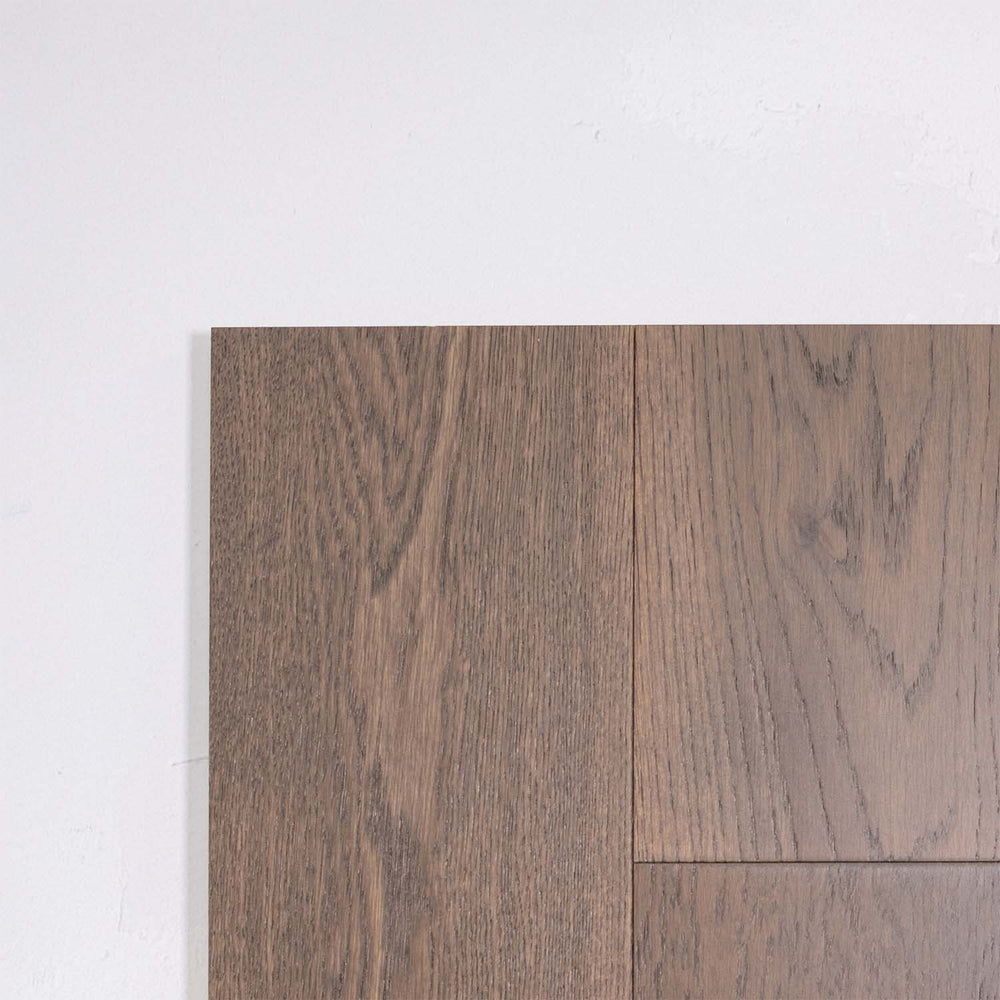 Perspective view of Apolo Grey Engineered Timber Plank 15.3mm in Apolo Grey colour neutral tone timber flooring sample