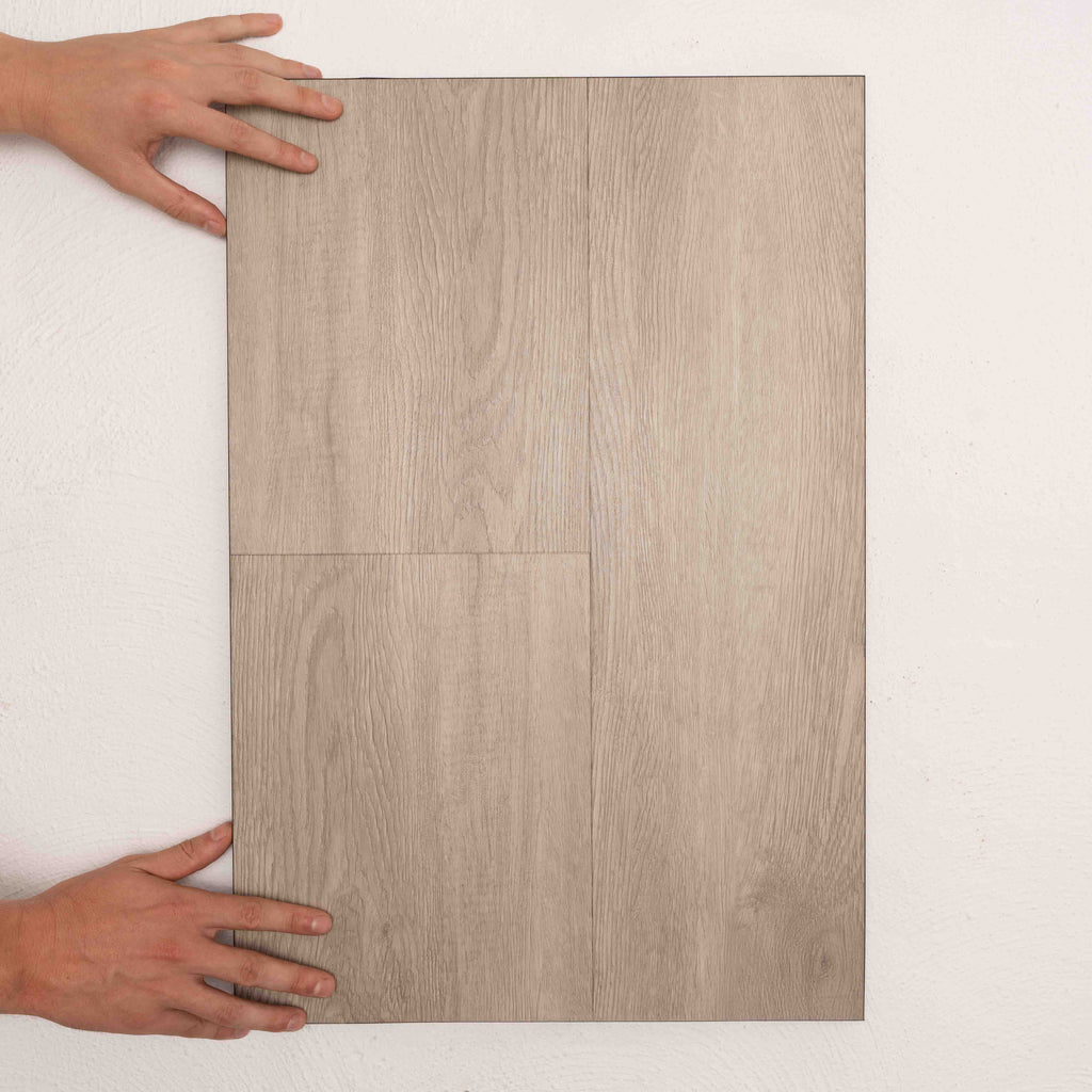 Perspective view of Ashen Oak Vision Vinyl 5mm in Ashen Oak colour neutral tone vinyl flooring plank sample