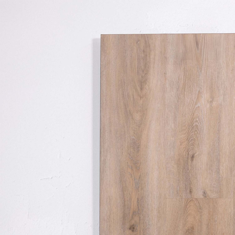 Flat lay of Beige Sand SPC Hybrid Floorboards 5+1.5mm in Beige Sand colour warm tone hybrid flooring sample