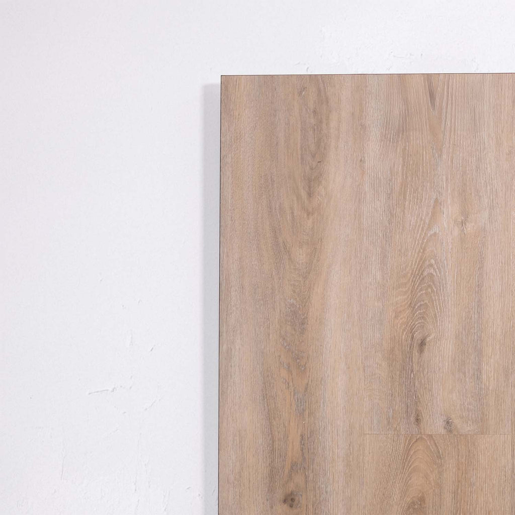 Front view of Beige Sand SPC Hybrid Floorboards 5+1.5mm in Beige Sand colour warm tone hybrid flooring sample