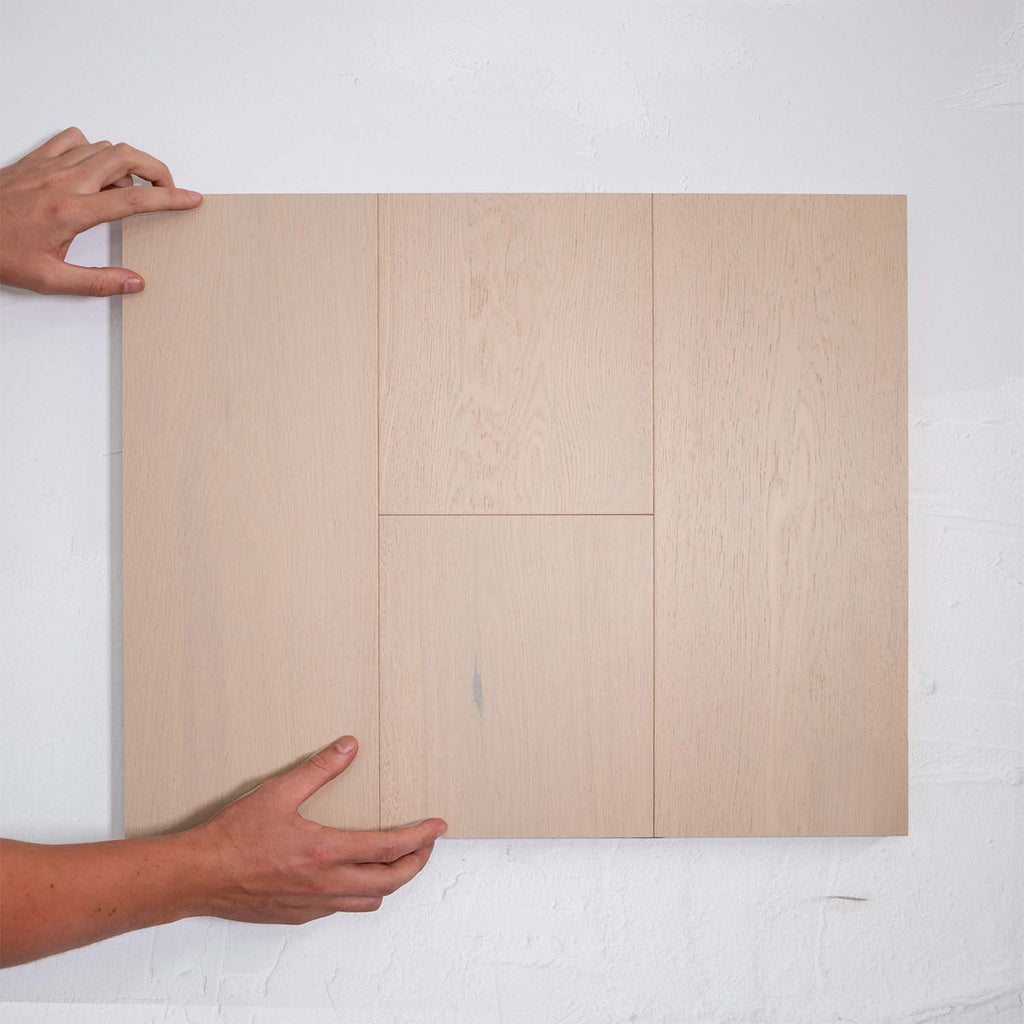 Close-up of Casper White Engineered Timber Plank 15.3mm in Casper White colour light tone timber flooring sample