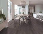 Side view of Charcoal SPC Hybrid Floorboards 5+1.5mm in Charcoal colour dark shade hybrid flooring sample