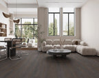 Perspective view of Charcoal SPC Hybrid Floorboards 5+1.5mm in Charcoal colour dark shade hybrid flooring sample