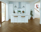 Perspective view of Coral Sand Engineered Timber Chevrons 15.3mm in Coral Sand colour warm tone chevron flooring sample