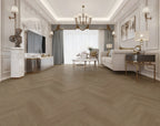 Front view of Coral Sand Engineered Timber Herringbone 15.3mm in Coral Sand colour warm tone herringbone flooring sample