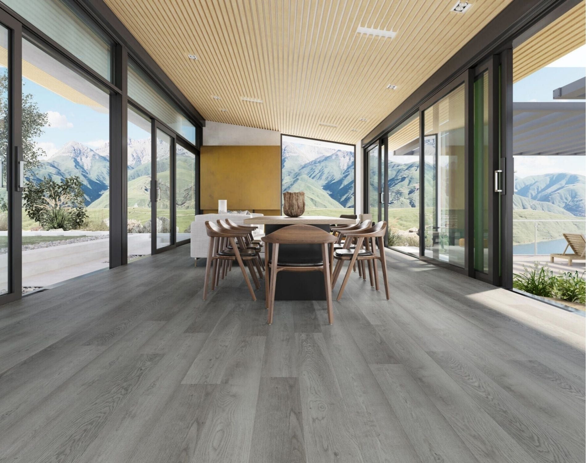 Side view of Mystic Grey Urban Laminate Floors 12mm in Mystic Grey colour neutral tone flooring sample