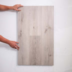 Close-up of Harbour Grey SPC Hybrid Floorboards 5+1.5mm in Harbour Grey colour neutral tone hybrid flooring sample