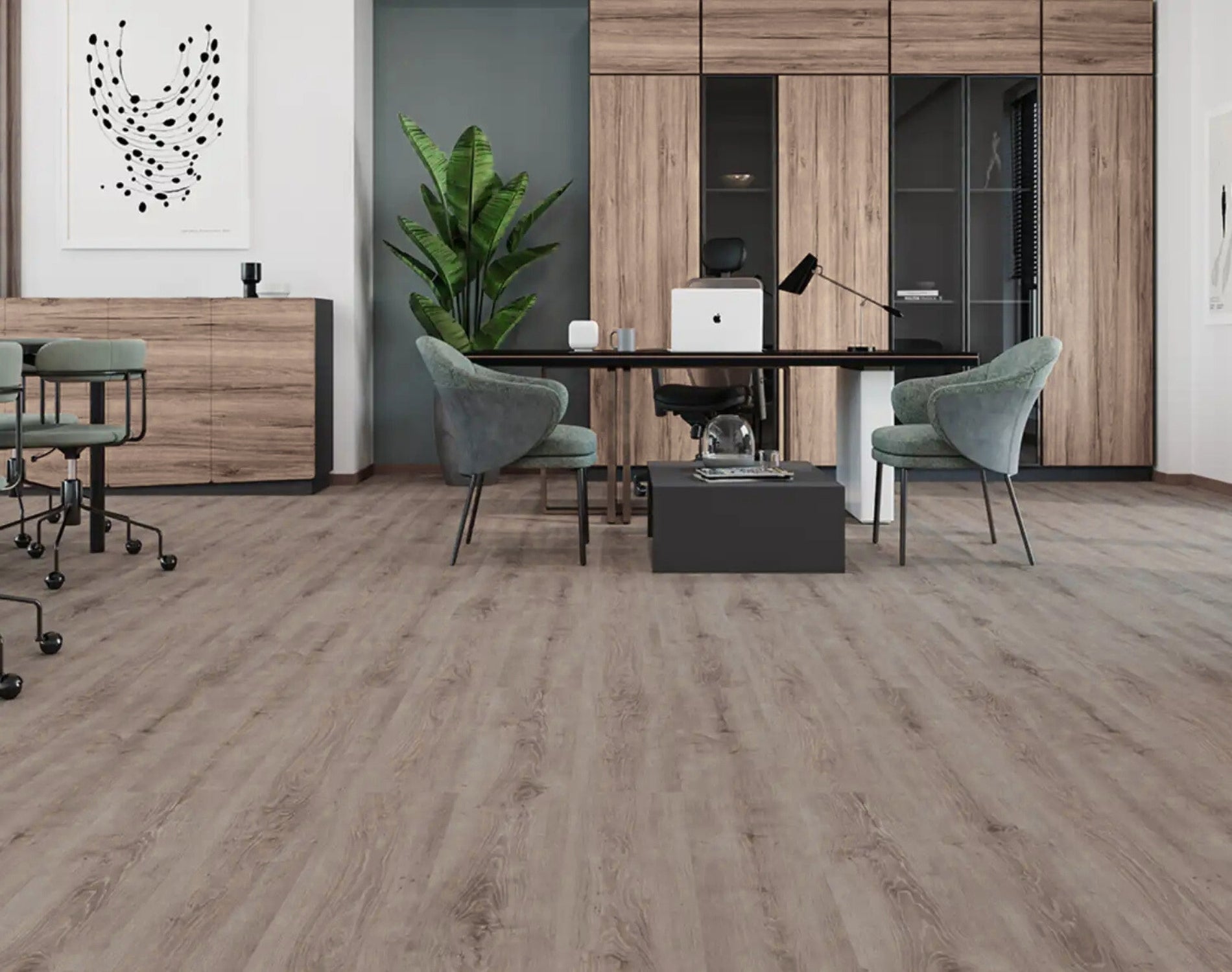 Side view of Harbour Grey SPC Hybrid Floorboards 5+1.5mm in Harbour Grey colour neutral tone hybrid flooring sample