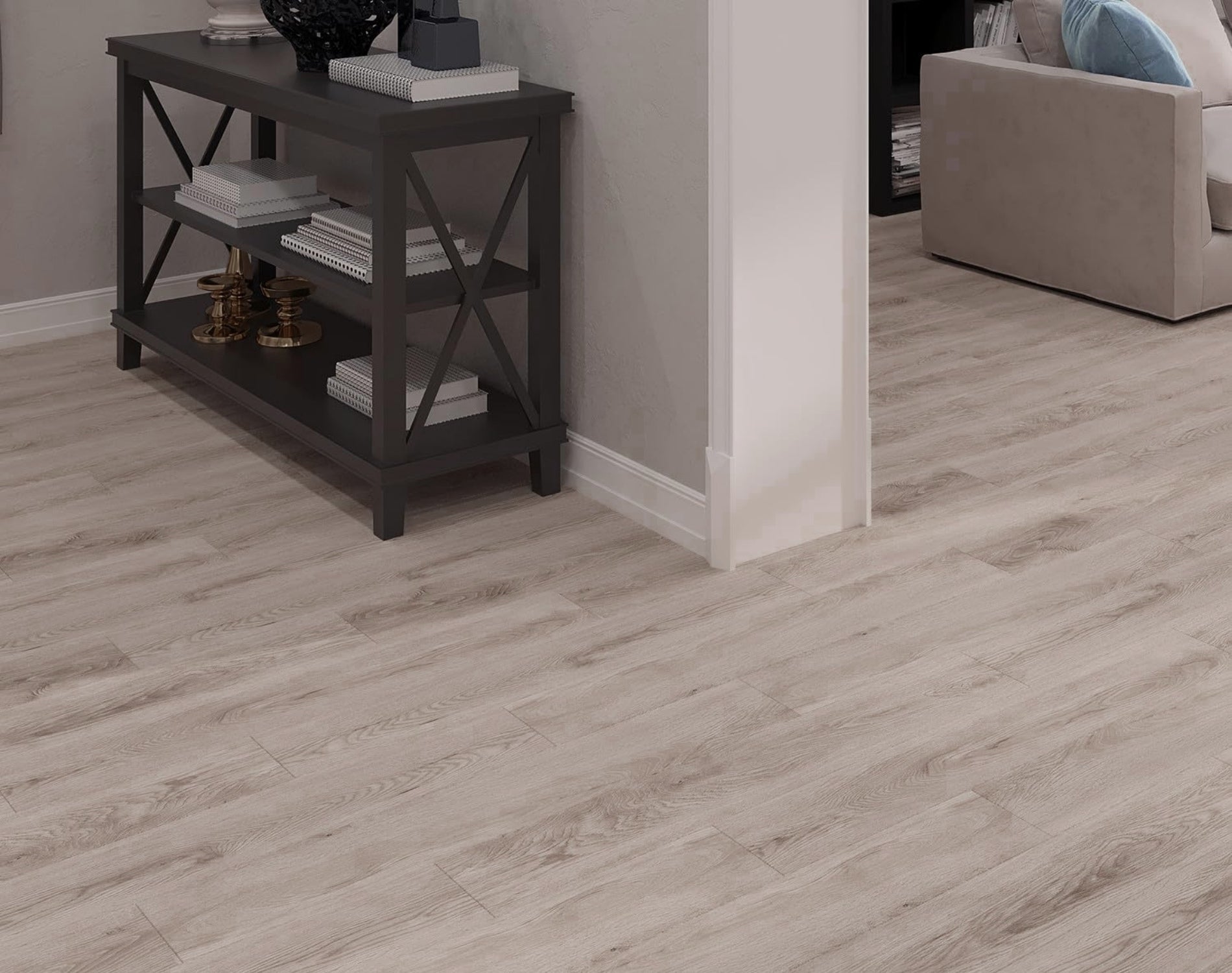 Top-down view of Harbour Grey SPC Hybrid Floorboards 5+1.5mm in Harbour Grey colour neutral tone hybrid flooring sample