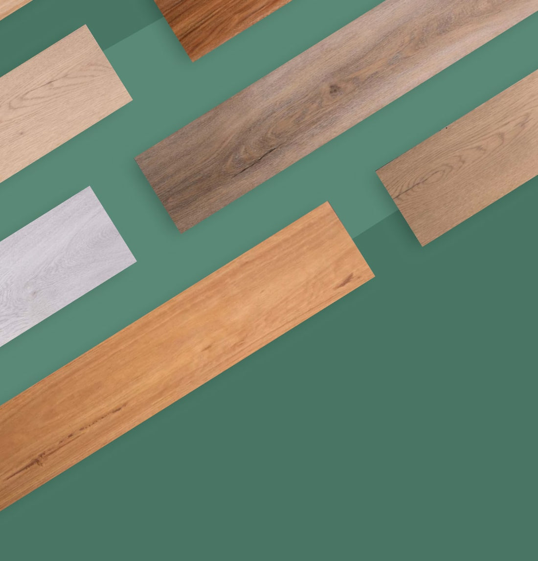 Wooden flooring samples on a green background