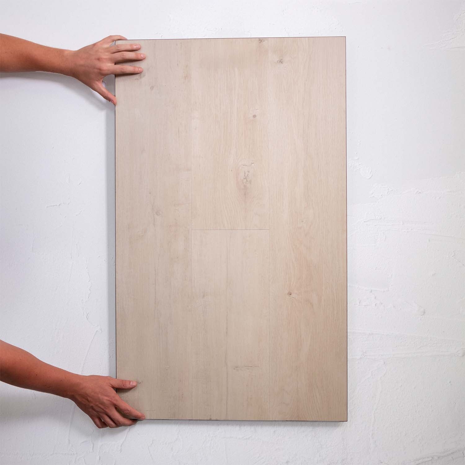 Close-up of Ivory Beige SPC Hybrid Floorboards 5+1.5mm in Ivory Beige colour warm tone hybrid flooring sample