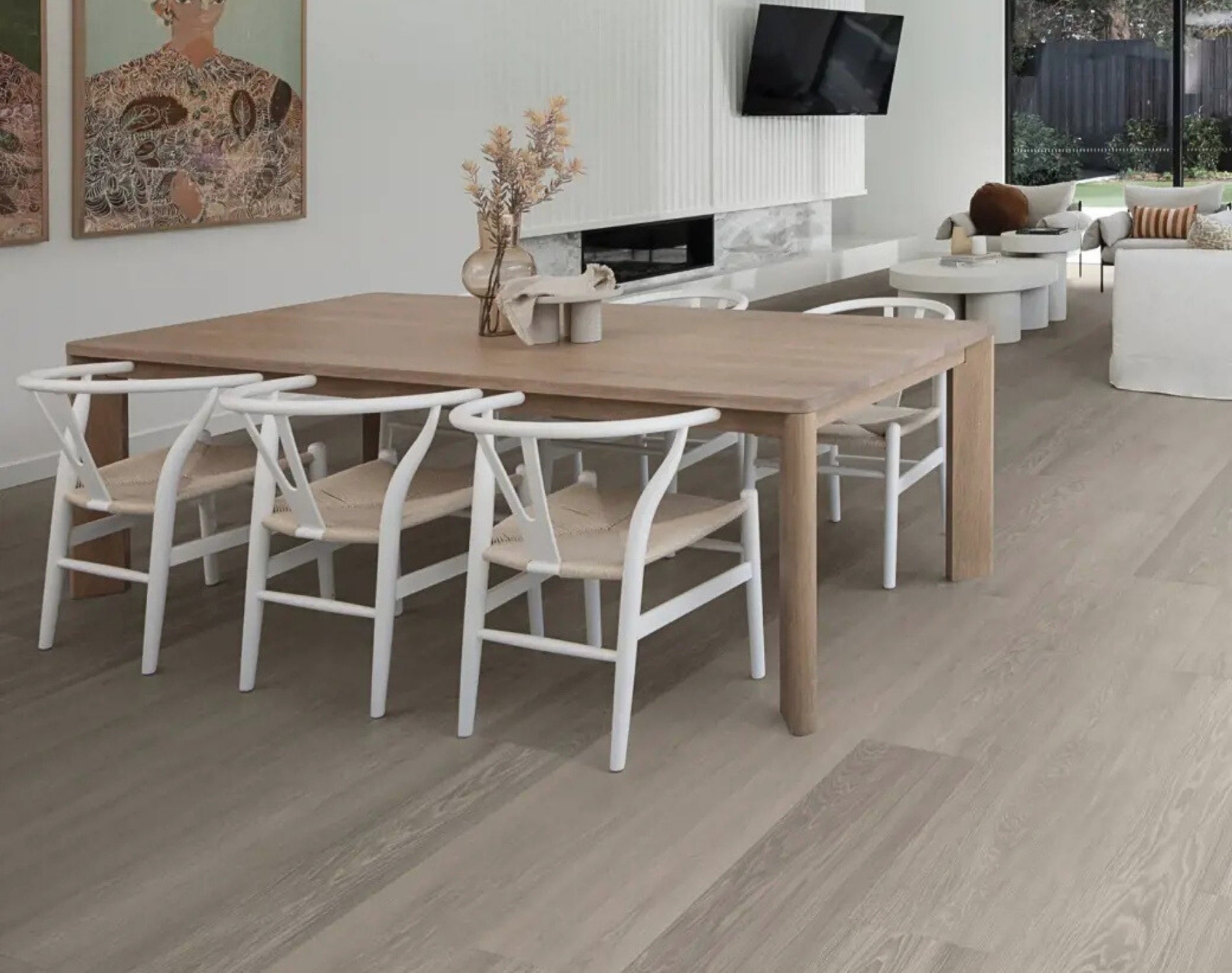 Angled view of Koala Grey SPC Hybrid Floorboards 5+1.5mm in Koala Grey colour neutral tone hybrid flooring sample