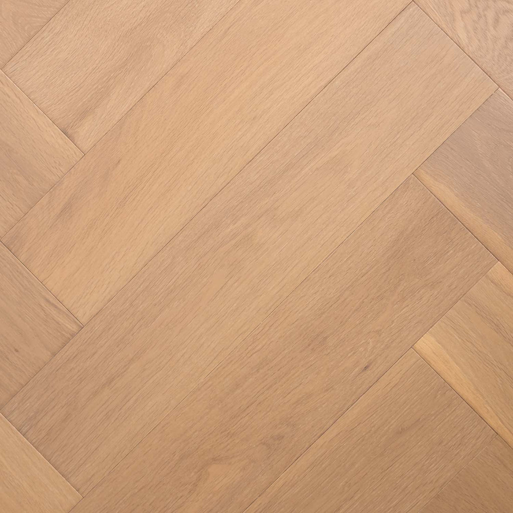 Top-down view of Light Malt Engineered Timber Herringbone 15.3mm in Light Malt colour light tone herringbone flooring sample