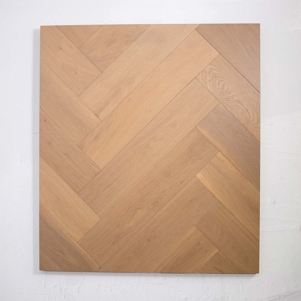 Side view of Light Malt Engineered Timber Herringbone 15.3mm in Light Malt colour light tone herringbone flooring sample