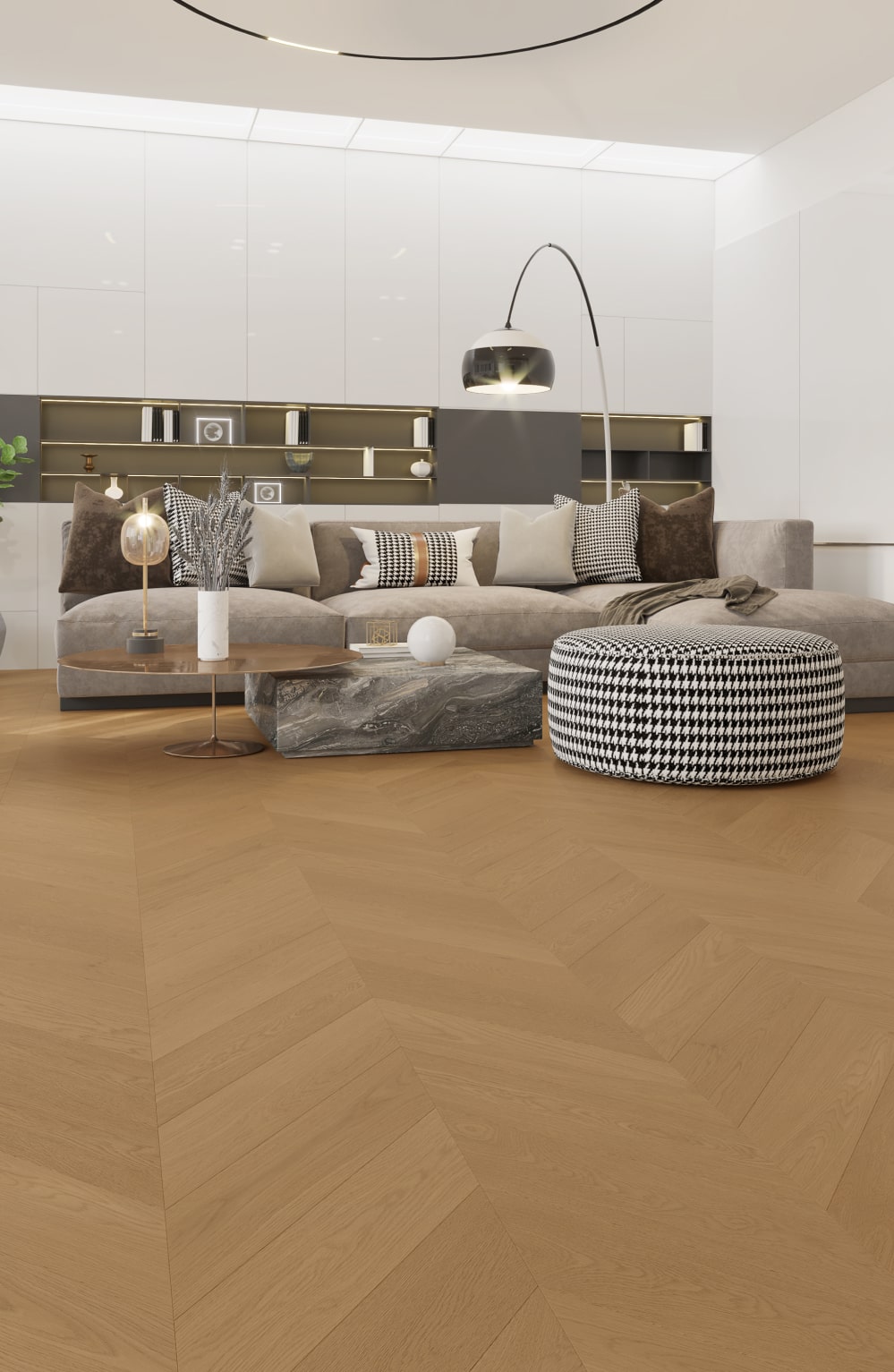 Light Neutral Engineered Hybrid Floorboards iDesign Chevron 15.3mm