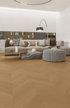 Front view of Light Neutral Engineered Timber Chevrons 15.3mm in Light Neutral colour light tone chevron flooring sample