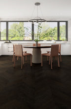 Full view of Midnight Grey Engineered Timber Chevrons 15.3mm in Midnight Grey colour dark shade chevron flooring sample