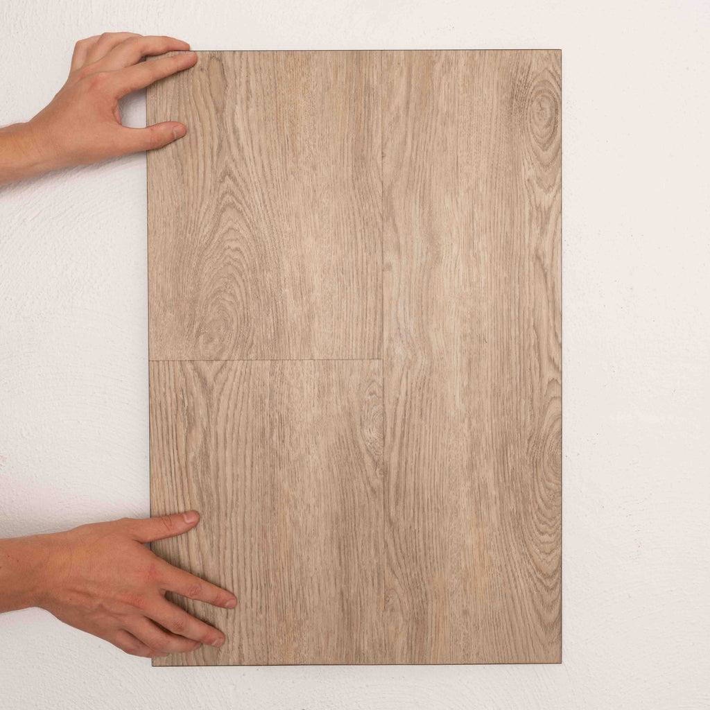 Top-down view of Pearl Oak Vision Vinyl 5mm in Pearl Oak colour light tone vinyl flooring plank sample