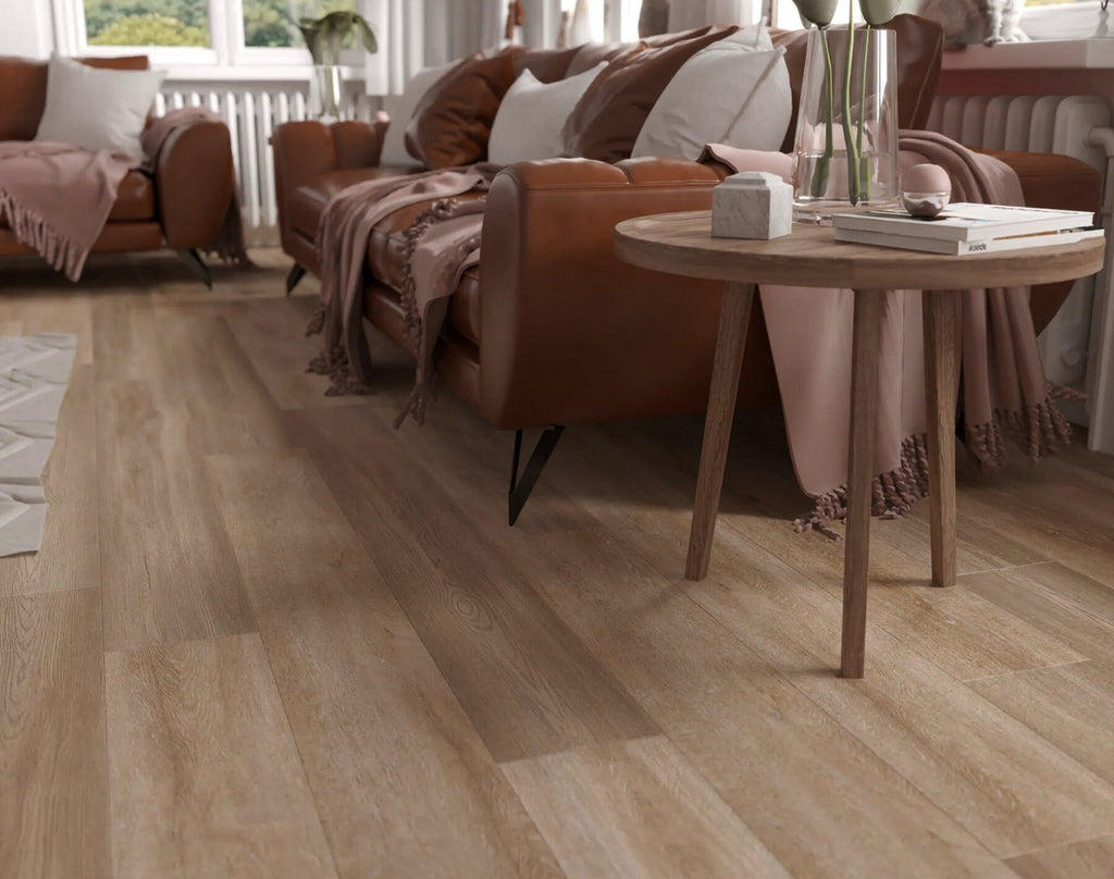 Profile view of QLD Spotted Gum Hybrid Flooring 6.5mm in QLD Spotted colour warm tone hybrid flooring sample