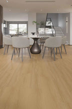 Angled view of French Oak SPC Hybrid Floorboards 7.5+2mm in French Oak colour warm tone hybrid flooring sample