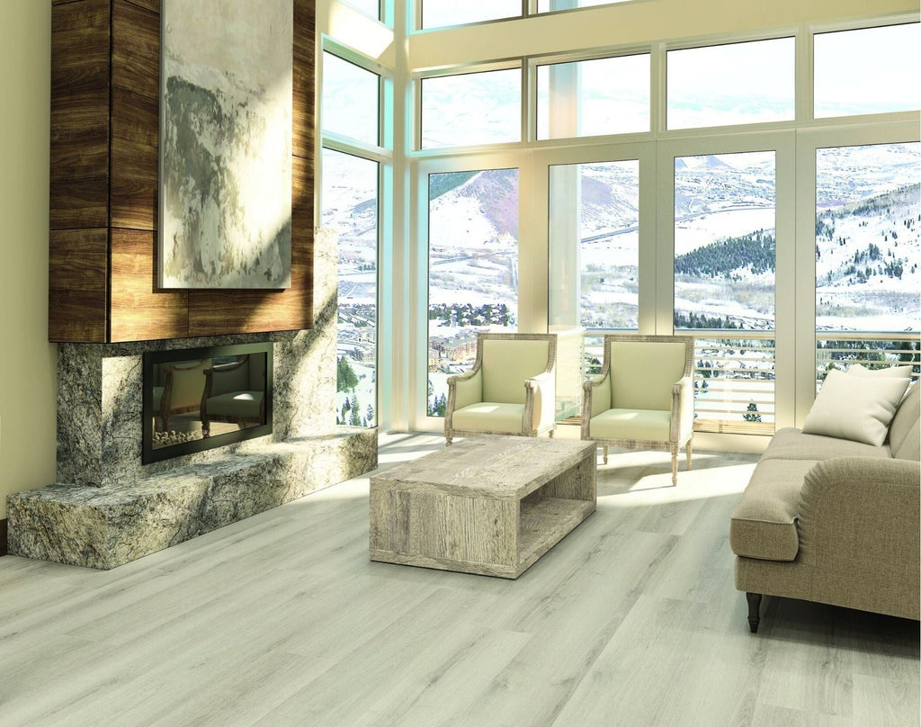 Flat lay of Seashell Urban Laminate Floors 12mm in Seashell Urban colour neutral tone flooring sample