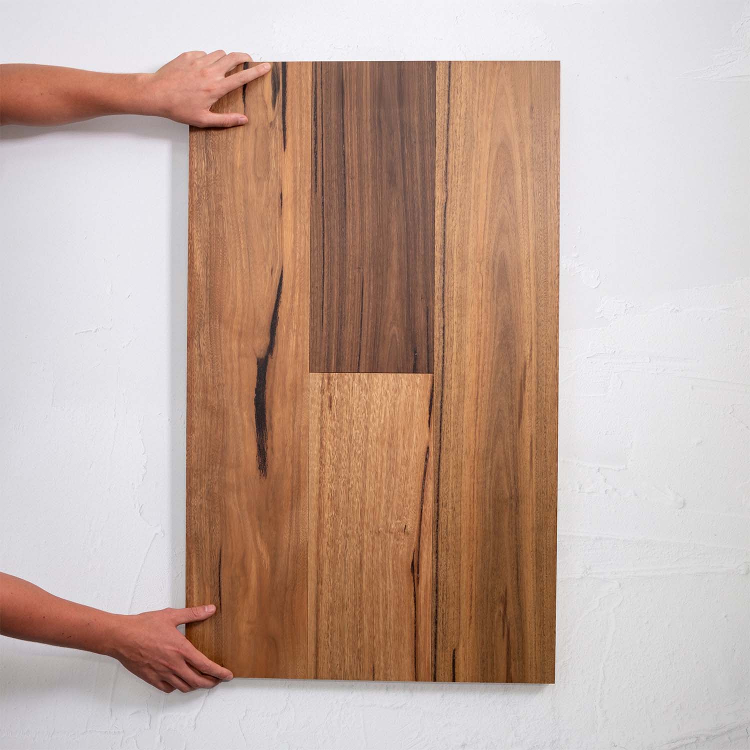 Angled view of Spotted Gum Rustic Australian Hardwood 14/3mm in Spotted Gum colour warm tone timber flooring sample