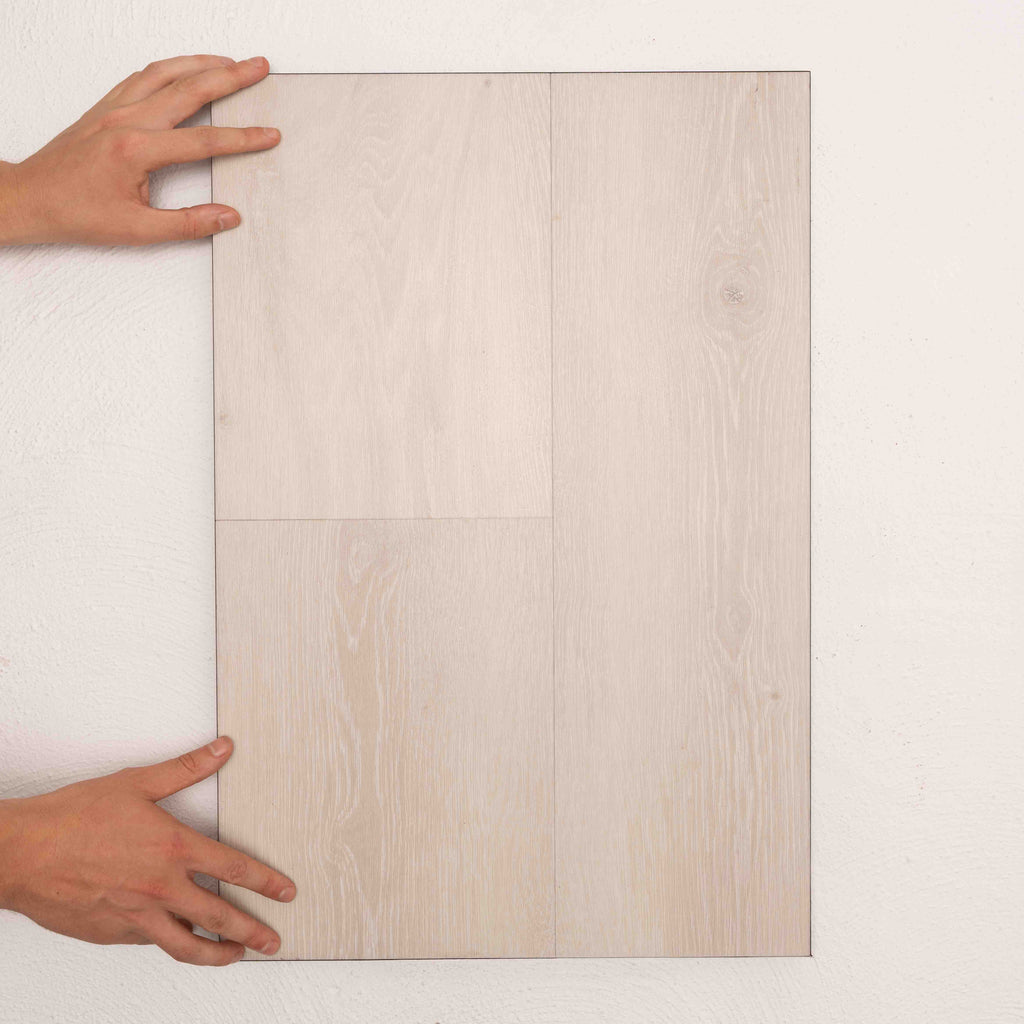 Profile view of White Oak Vision Vinyl 5mm in White Oak colour light tone vinyl flooring plank sample