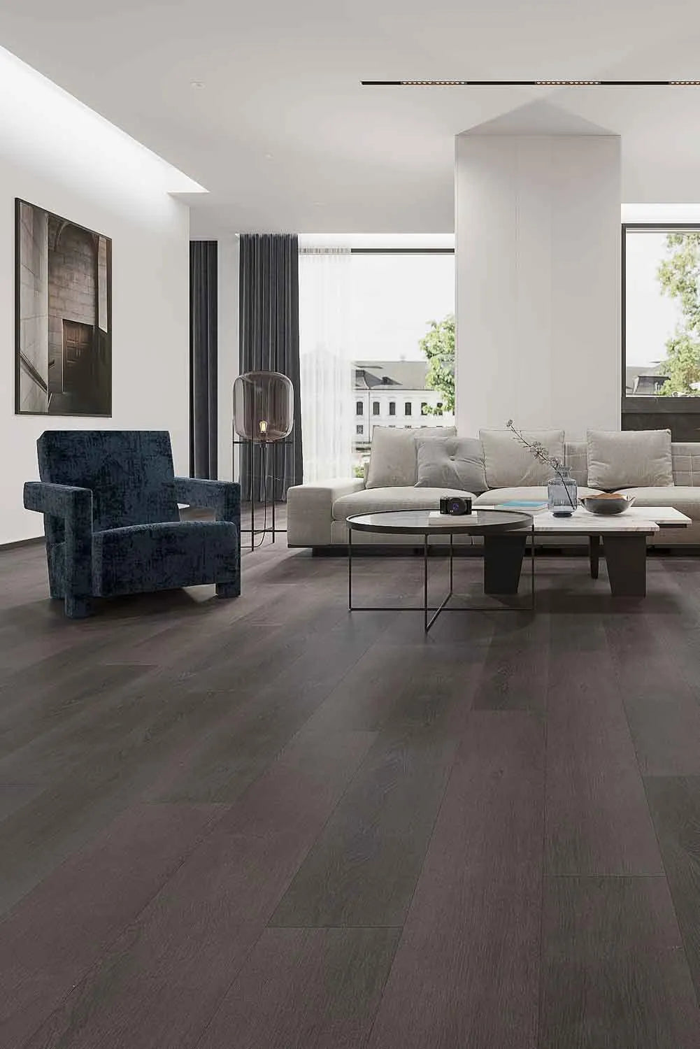 Detailed view of Charcoal SPC Hybrid Floorboards 5+1.5mm in Charcoal colour dark shade hybrid flooring sample