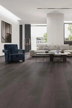 Detailed view of Charcoal SPC Hybrid Floorboards 5+1.5mm in Charcoal colour dark shade hybrid flooring sample