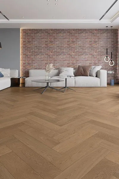 Natural Limed Engineered Hybrid Floorboards iDesign Herringbone 15.3mm