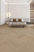 Perspective view of Light Neutral Engineered Timber Herringbone 15.3mm in Light Neutral colour light tone herringbone flooring sample