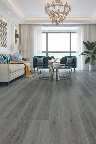 Detailed view of Mystic Grey Urban Laminate Floors 12mm in Mystic Grey colour neutral tone flooring sample