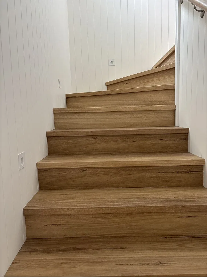 Coastal Blackbutt 6.5mm hybrid flooring on a turning staircase